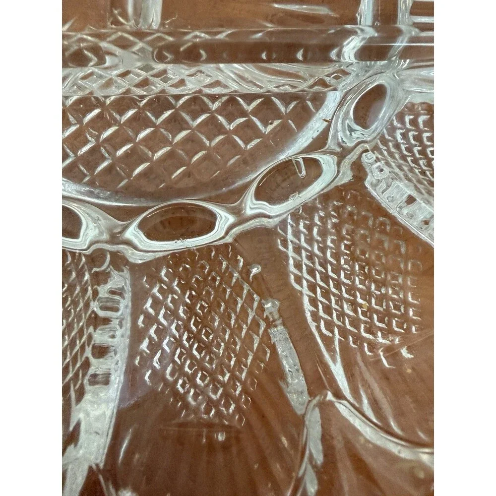 Vintage LE Smith Clear Heavy Glass Deviled 12 Egg Plate Relish Tray